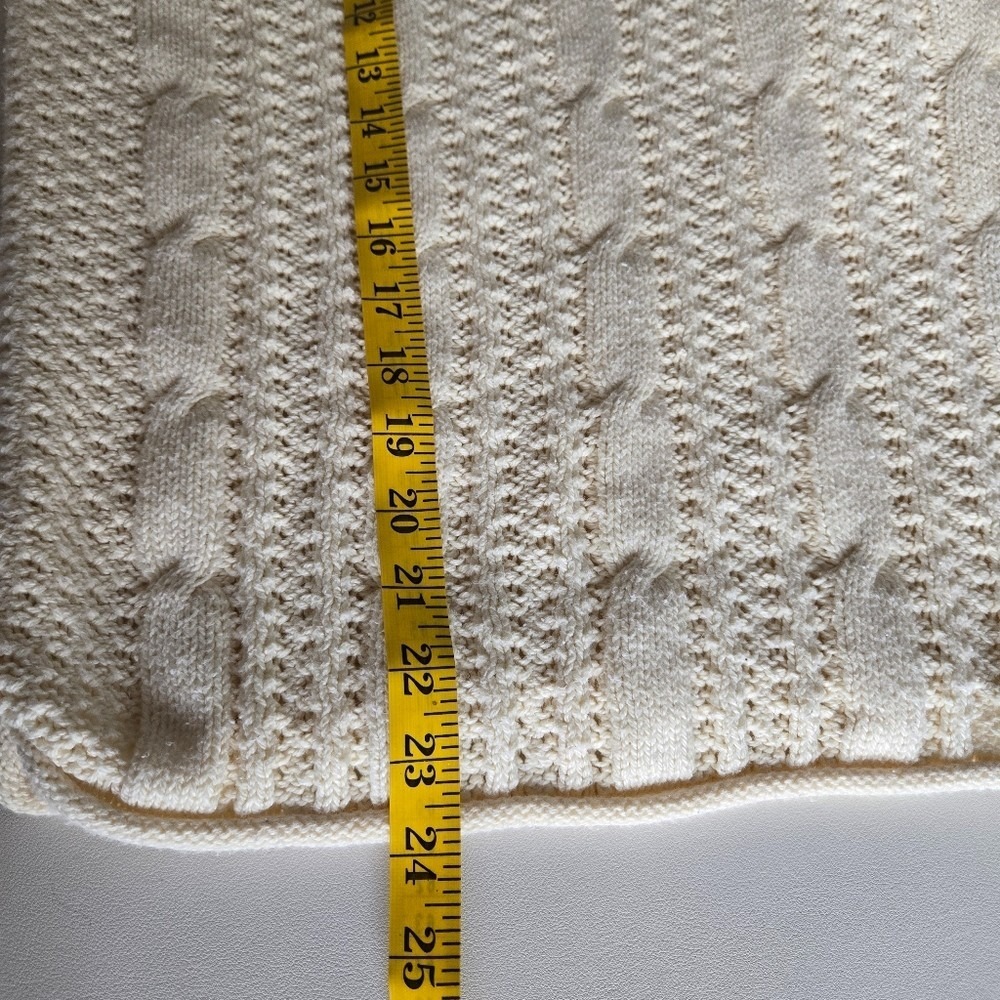 Ivory Cable Knit 100% Cotton Rolled Neck Sweater XL Preppy Fisherman Minimalist - Picture 10 of 10